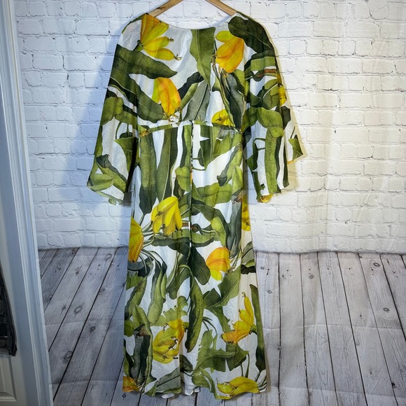 FARM Rio Dresses & Skirts - Farm Rio Banana Leaf Print Maxi Dress Green Yellow Open Back Kimono Sleeve‎